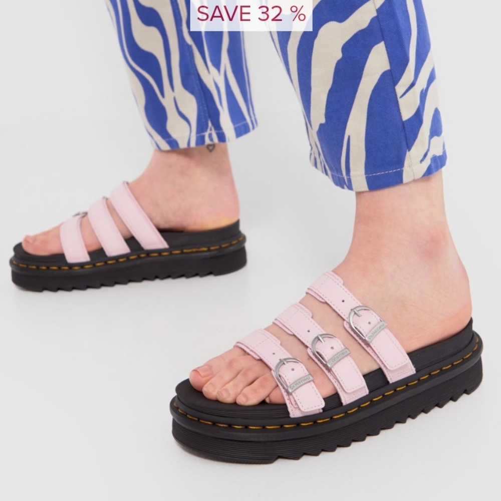Dr. Martens Blaire Slide Leather Sandals in Pink. - Picture 6 of 16